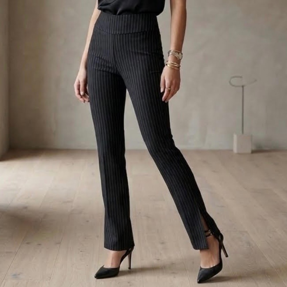 NA-KD Black Pinstripe High Waisted Side Slit Stretch Pants Size 4 Corporate Goth